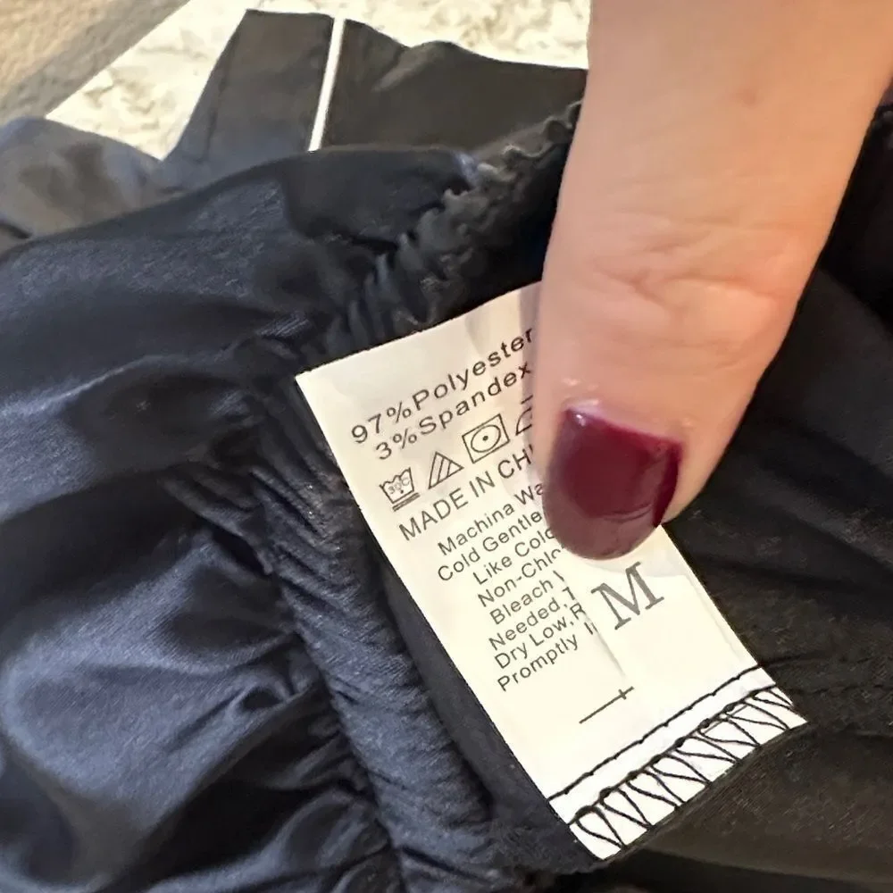 Black Satin Pajama Set Sz Med NWOT